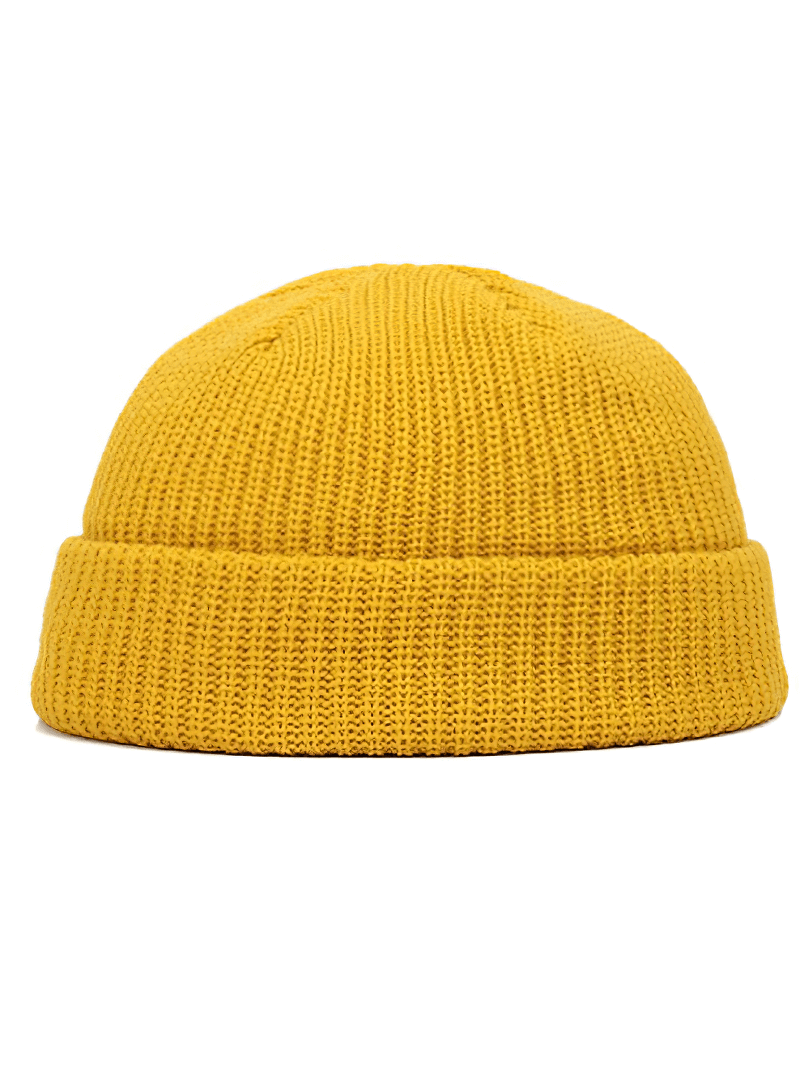 Unisex solid color warm knitted brimless hat SF1393 in yellow, ultra-soft cotton beanie for outdoor activities and cozy warmth.